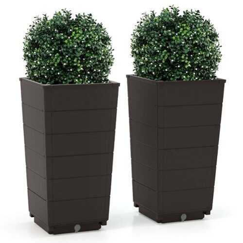 Rent to own Costway 23" Tall Planter Set of 2 for Indoor/ Outdoor Use Large Self-Watering Plant Pot - Brown