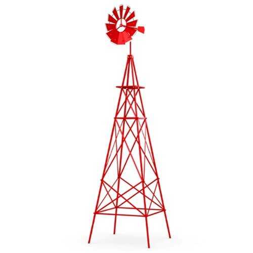 Rent to own Costway 8 ft Ornamental Windmill with 4 Support Legs Decorative Weathervane for Backyard - Red