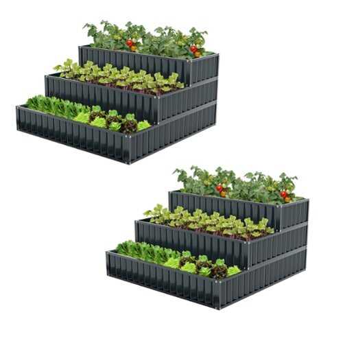 Rent to own Costway 2 PCS 3-Tier Raised Garden Bed,47" x 47" x 24" Metal Outdoor Elevated Planter Box - Black