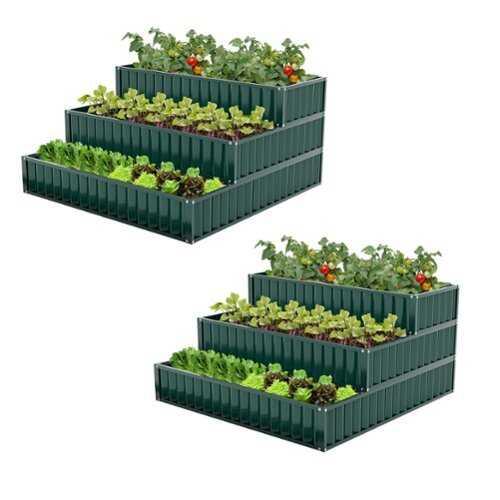 Rent to own Costway 2 PCS 3-Tier Raised Garden Bed,47" x 47" x 24" Metal Outdoor Elevated Planter Box - Green