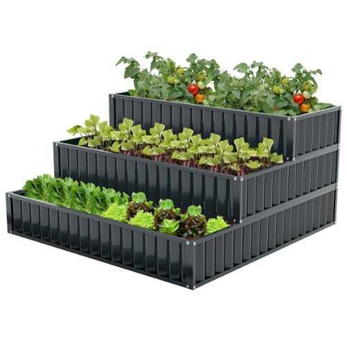 Rent to own Costway 1 PCS 3-Tier Raised Garden Bed,47" x 47" x 24" Metal Outdoor Elevated Planter Box - Black