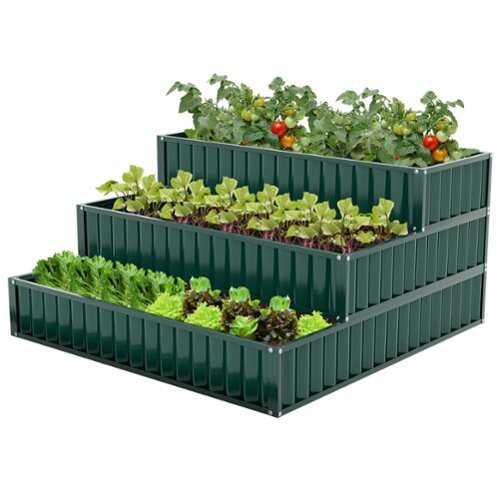 Rent to own Costway 1 PCS 3-Tier Raised Garden Bed,47" x 47" x 24" Metal Outdoor Elevated Planter Box - Green