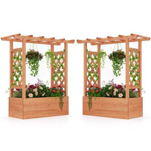 Rent to own Costway 2 PCS Raised Garden Bed with Trellis & Hanging Roof Drainage Elevated Planter Box - Orange