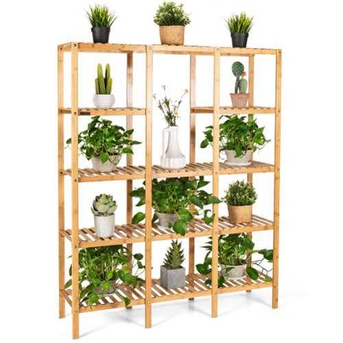 Rent to own Costway Multifunctional Bamboo Shelf Flower Plant Stand Display Storage Rack Unit Closet - Natural
