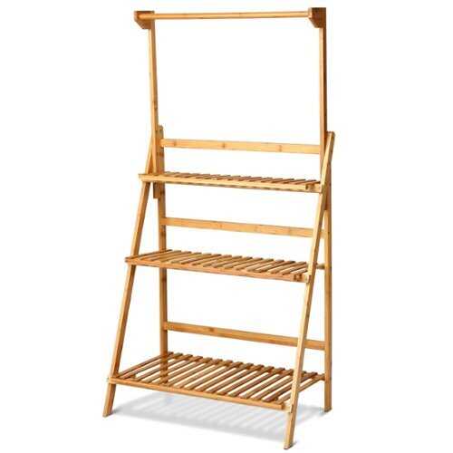 Rent to own Costway 3 Tier Bamboo Hanging Folding Plant Shelf Stand Flower Pot Display Rack Bookcase - Natural