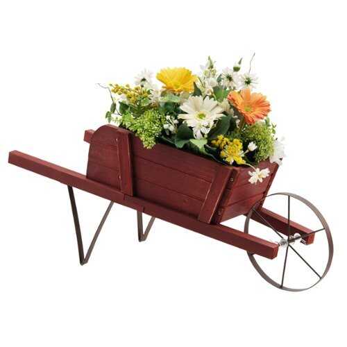 Rent to own Costway Wooden Wagon Planter Decorative Indoor/Outdoor Rustic Flower Cart with Wheel - Red