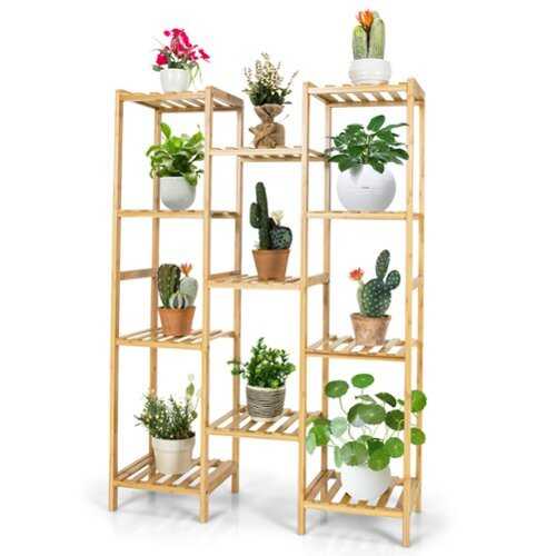 Rent to own Costway Bamboo 11-Tier Plant Stand Utility Shelf Free Standing Storage Rack Pot Holder - Natural