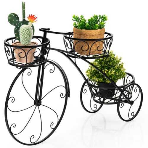Rent to own Costway Tricycle Plant Stand Flower Pot Cart Holder Parisian Style Displaying - Black