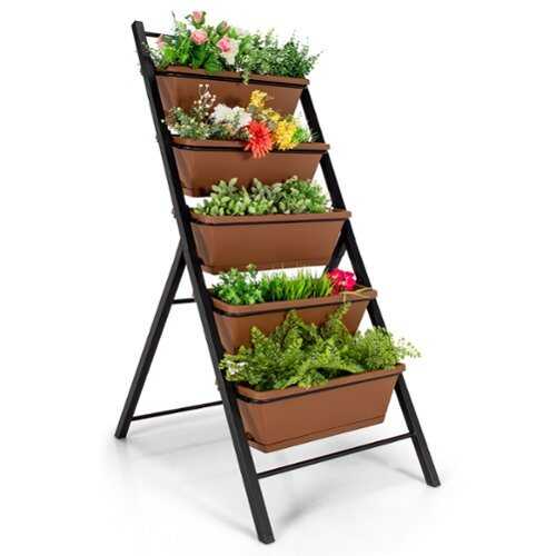 Rent to own Costway 5-tier Vertical Garden Planter Box Elevated Raised Bed w/5 Container - Brown
