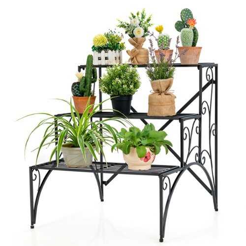Rent to own Costway 3 Tier Stair Style Metal Plant Stand Garden Shelf Flower Pot Display Rack - Black