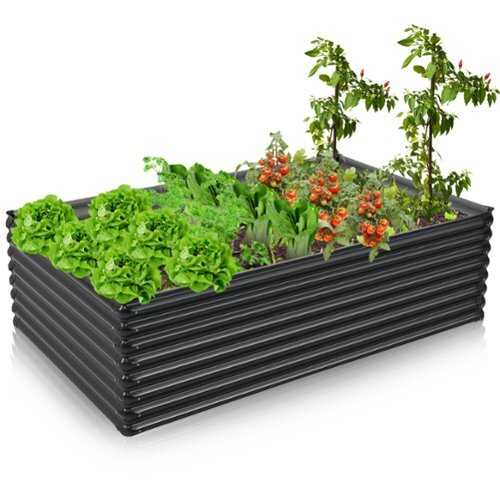 Rent to own Costway 1 PC Galvanized Raised Garden Bed Outdoor Planter Box Firewood Rack Log Holder - Dark Grey