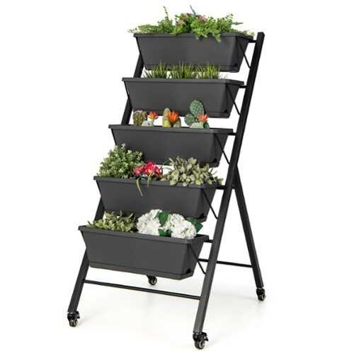 Rent to own Costway 5-Tier Vertical Raised Garden Bed Elevated Planter with Wheels & Container Boxes - Gray