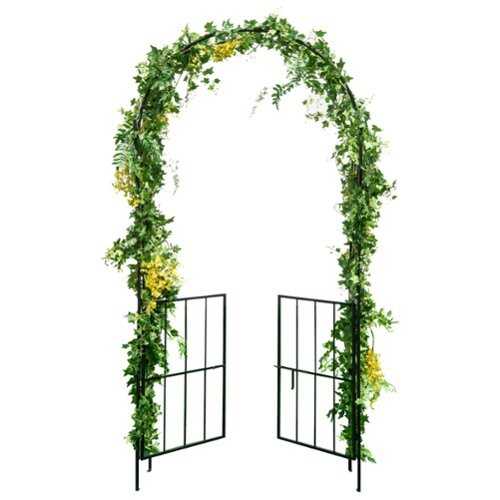 Rent to own Costway Garden Arch Arbor Trellis with Gate 7.5 ft Patio Archway Pergola for Wedding - Black