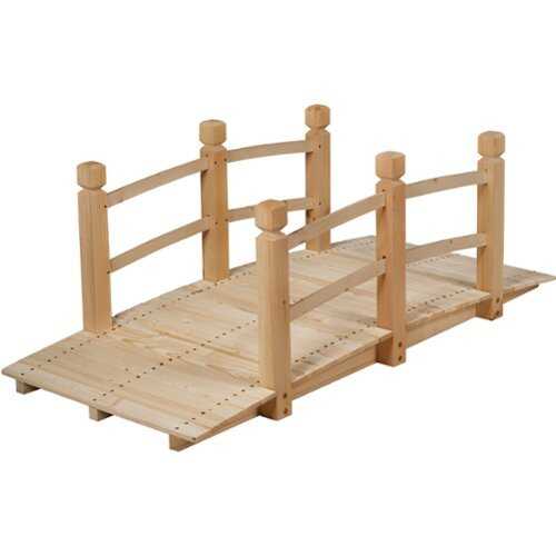 Rent to own Costway 5' Wooden Garden Bridge Arc Stained Finish Footbridge Backyard Pond Decorative - Natural