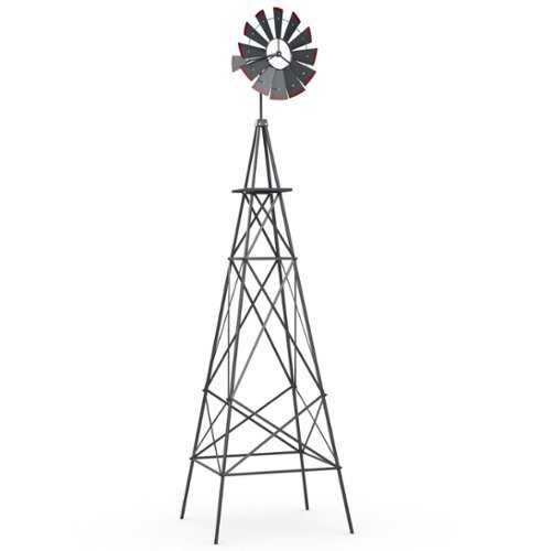 Rent to own Costway 8Ft Tall Windmill Ornamental Wind Wheel Silver Gray And Red Garden Weather Vane - Gray