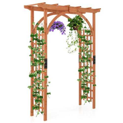 Rent to own Costway Premium Outdoor Wooden Cedar Arbor Arch Pergola Trellis Wood Garden Yard Lattice - Orange