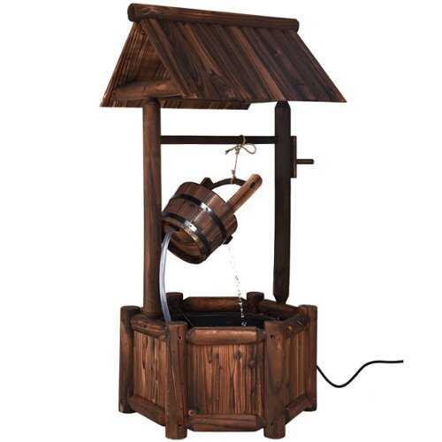 Rent to own Costway Garden Rustic Wishing Well Water Fountain Wooden Outdoor Electric Backyard Pump - Brown
