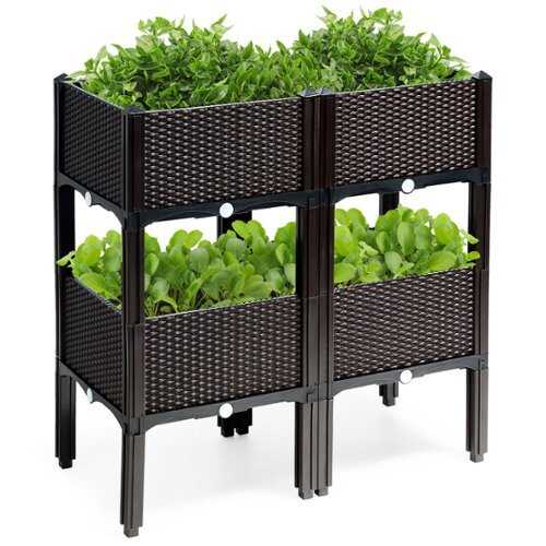 Rent to own Costway - Set of 4 Raised Garden Bed Elevated Flower Vegetable Herb Grow Planter Box - Brown + Black