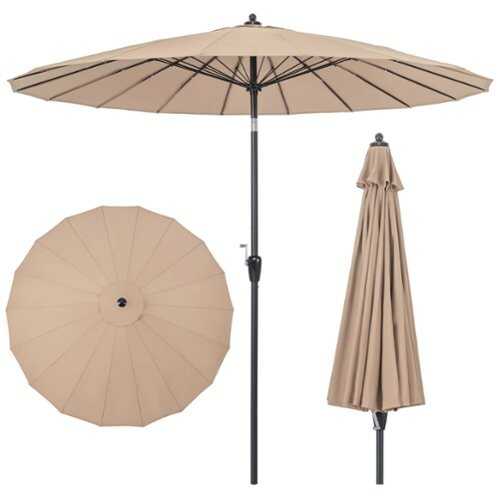 Rent to own Costway 9 FT Patio Round Market Umbrella with Push Button Tilt, Crank Handle, Vented Top - Tan