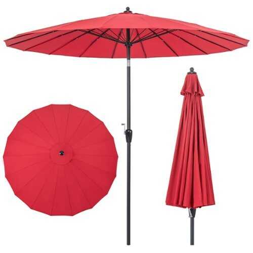 Rent to own Costway 9 FT Patio Round Market Umbrella with Push Button Tilt, Crank Handle, Vented Top - Wine