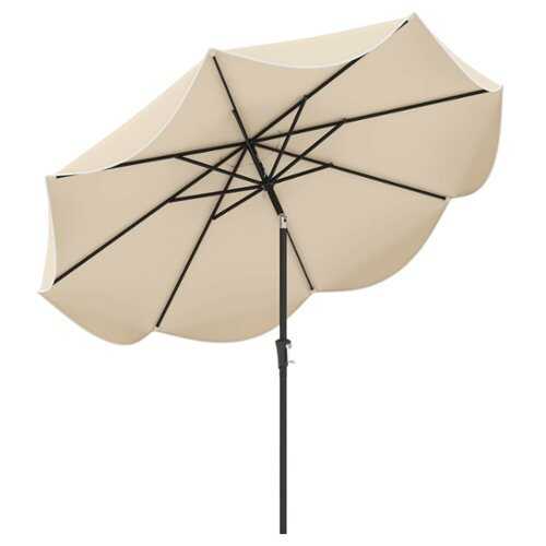 Rent to own Costway 9 FT Patio Umbrella 2-Tier Market Table Umbrella with Crank Handle & 8 Ribs - Beige