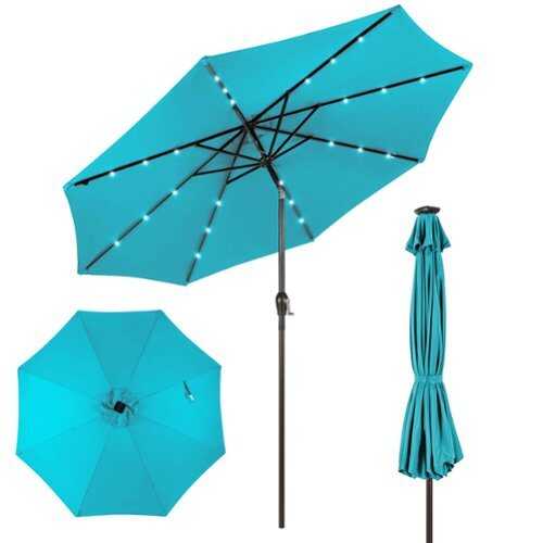 Rent to own Costway 10 FT Patio Solar Umbrella LED Patio Market Steel Tilt with Crank Outdoor - Turquoise