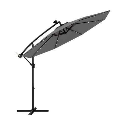 Rent to own Costway 10 Ft Patio Solar LED 40 Lights Offset Umbrella Crank Cross Base - Gray