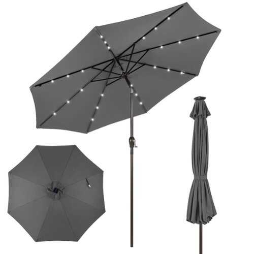 Rent to own Costway 10FT Patio Solar Umbrella LED Patio Market Steel Tilt with Crank Outdoor - Gray