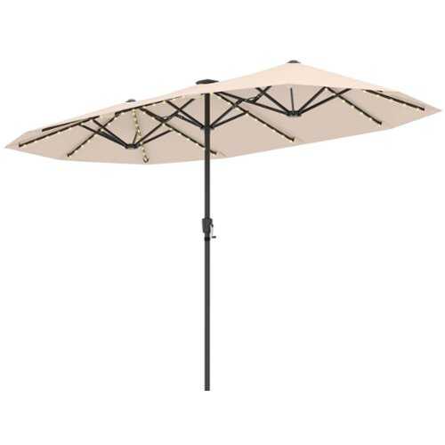 Rent to own Costway 13 FT Large Patio Umbrella with LED Solar Lights Crank Handle 12 Heavy-Duty Ribs - Beige