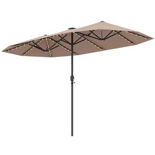 Rent to own Costway 13 FT Large Patio Umbrella with LED Solar Lights Crank Handle 12 Heavy-Duty Ribs - Brown