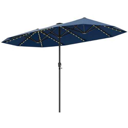 Rent to own Costway 13 FT Large Patio Umbrella with LED Solar Lights Crank Handle 12 Heavy-Duty Ribs - Navy