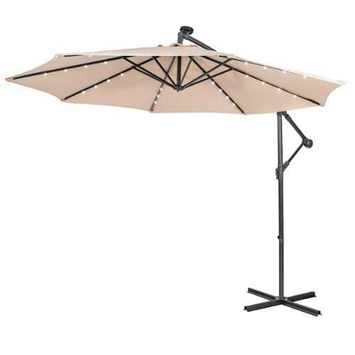 Rent to own Costway 10FT Cantilever Solar Powered 32LED Lighted Patio Offset Umbrella Outdoor - Beige