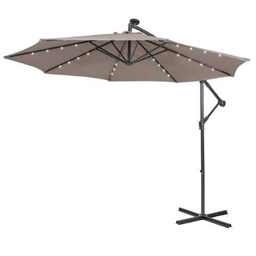 Rent to own Costway 10FT Cantilever Solar Powered 32LED Lighted Patio Offset Umbrella Outdoor - Coffee