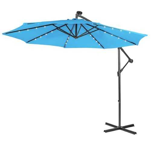 Rent to own Costway 10FT Cantilever Solar Powered 32LED Lighted Patio Offset Umbrella Outdoor - Turquoise