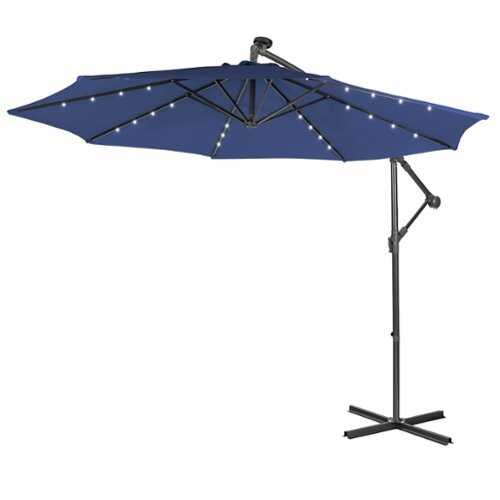 Rent to own Costway 10FT Cantilever Solar Powered 32LED Lighted Patio Offset Umbrella Outdoor - Navy