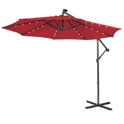 Rent to own Costway 10FT Cantilever Solar Powered 32LED Lighted Patio Offset Umbrella Outdoor - Wine