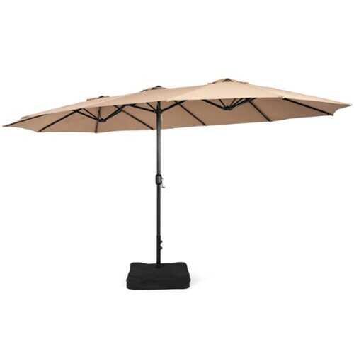 Rent to own Costway 15FT Double-Sided Twin Patio Umbrella Outdoor Market W/ Crank & Base - Coffee