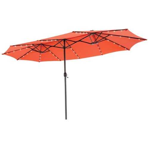 Rent to own Costway 15FT Twin Patio Double-Sided Umbrella 48 Solar LED Lights Crank Outdoor - Orange