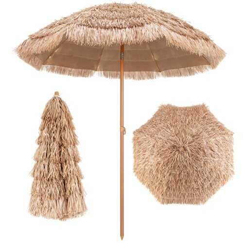 Rent to own Costway 7.2FT Patio Thatched Tiki Umbrella W/Tilt 8 Ribs Hawaiian Hula Beach - Natural