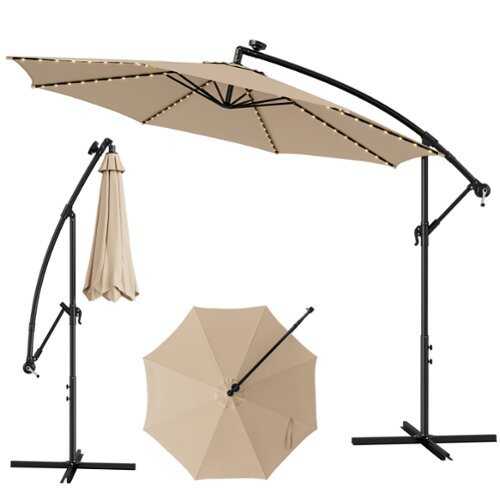 Rent to own Costway 10FT Patio Solar-Lighted 112 LED Cantilever Offset Umbrella Crank Tilt Outdoor - Beige
