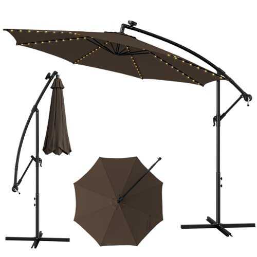 Rent to own Costway 10FT Patio Solar-Lighted 112 LED Cantilever Offset Umbrella Crank Tilt Outdoor - Coffee