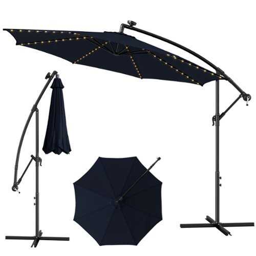 Rent to own Costway 10FT Patio Solar-Lighted 112 LED Cantilever Offset Umbrella Crank Tilt Outdoor - Navy