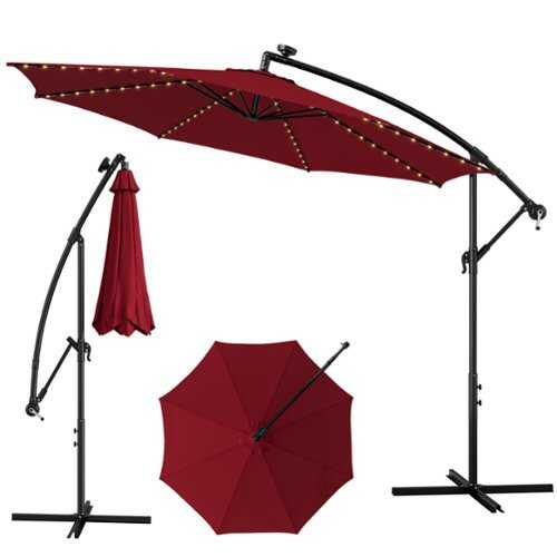 Rent to own Costway 10FT Patio Solar-Lighted 112 LED Cantilever Offset Umbrella Crank Tilt Outdoor - Wine