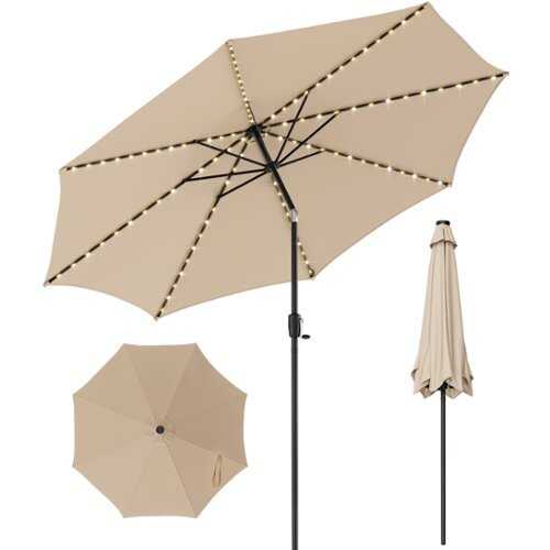 Rent to own Costway 10 FT 112 LED Solar-Lighted Patio Table Market Umbrella Crank Tilt Outdoor - Beige