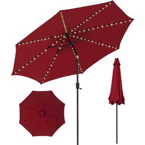 Rent to own Costway 10 FT 112 LED Solar-Lighted Patio Table Market Umbrella Crank Tilt Outdoor - Wine