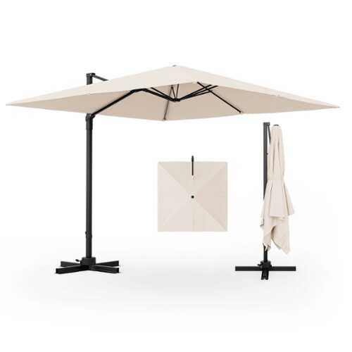 Rent to own Costway Patio 9.5FT Square Cantilever Offset Hanging Umbrella 2-Tier 360° Outdoor - Beige