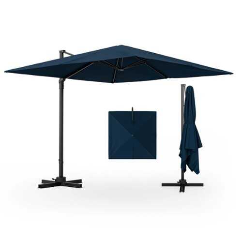Rent to own Costway Patio 9.5FT Square Cantilever Offset Hanging Umbrella 2-Tier 360° Outdoor - Navy