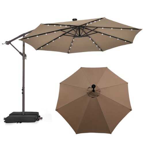 Rent to own Costway Patio 10FT Hanging Offset Umbrella 32 LED Lights Sand Bag Outdoor Cross Base - Coffee
