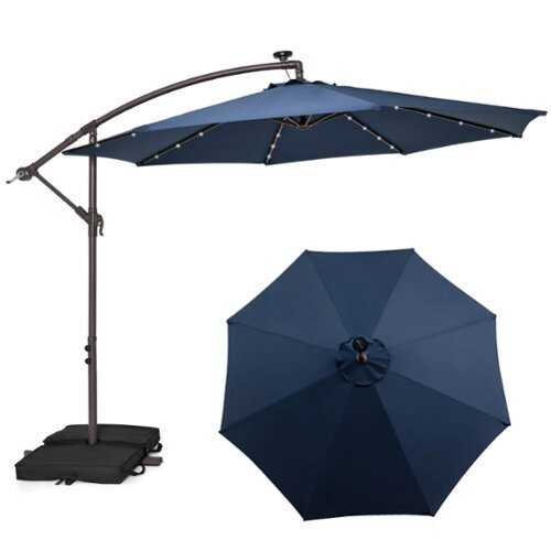 Rent to own Costway Patio 10FT Hanging Offset Umbrella 32 LED Lights Sand Bag Outdoor Cross Base - Navy
