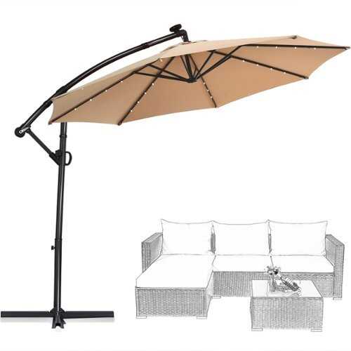 Rent to own Costway 10FT Patio Offset Umbrella Solar Powered LED 360 degrees Rotation Aluminum - Beige